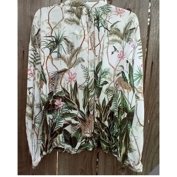 H&M Jungle Animal Print Jaguar Cat Oversized Tunic Blouse Flowy Tropical NWT 14 - Picture 5 of 15